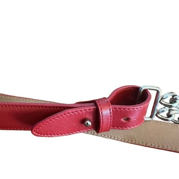 Doncaster red leather with gold chain skinny belt- Size M - Picture 2 of 4